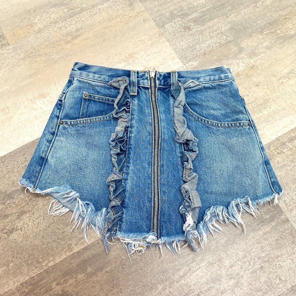 Carmar Beatrice ruffle zip front denim mini skirt